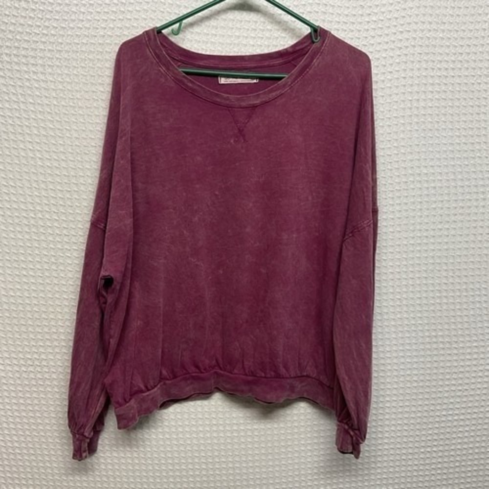 Free People Pink Burgundy Long Sleeve T-Shirt Top Women L Guatemala 100% Cotton